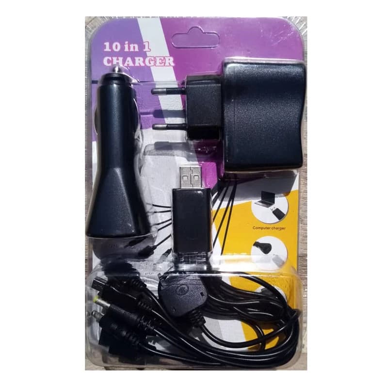 شارژر دیواری مدل 10in1 به همراه شارژر فندکی و کابل تبدیل 10 سر — تصویر ۲