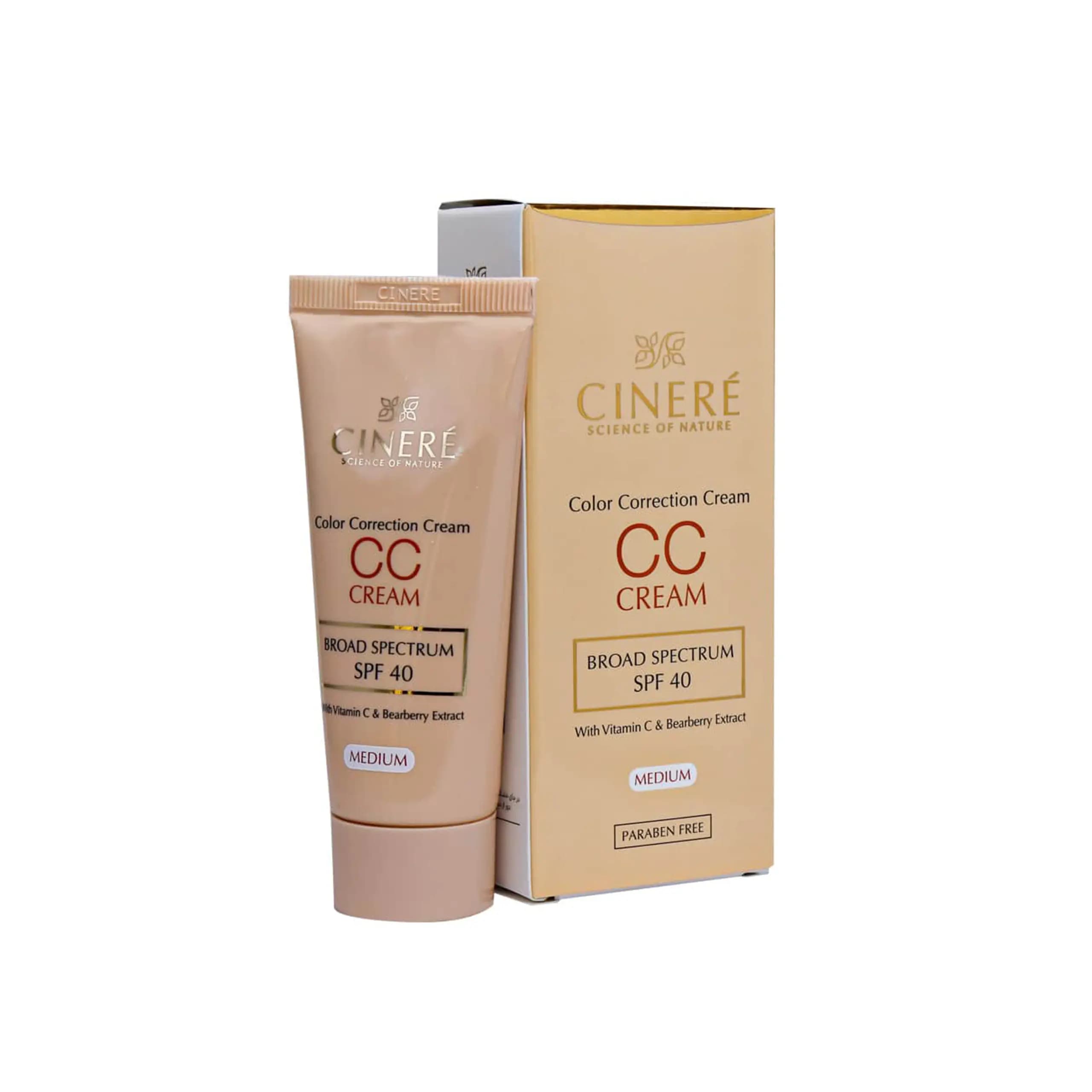 کرم پودر روشن کننده مدیوم سی سی کرم SPF40 سینره | Cinere Color Correction Cream SPF40