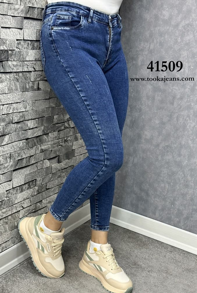 شلوار جین زنانه اسکینی جذب آبی تیره — تصویر ۲