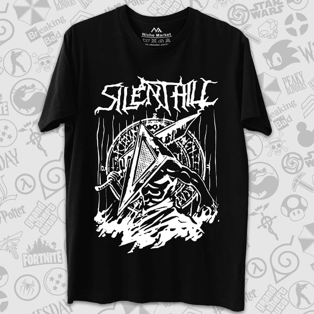 تیشرت Silent Hill طرح Pyramid Head Side White Silhouette