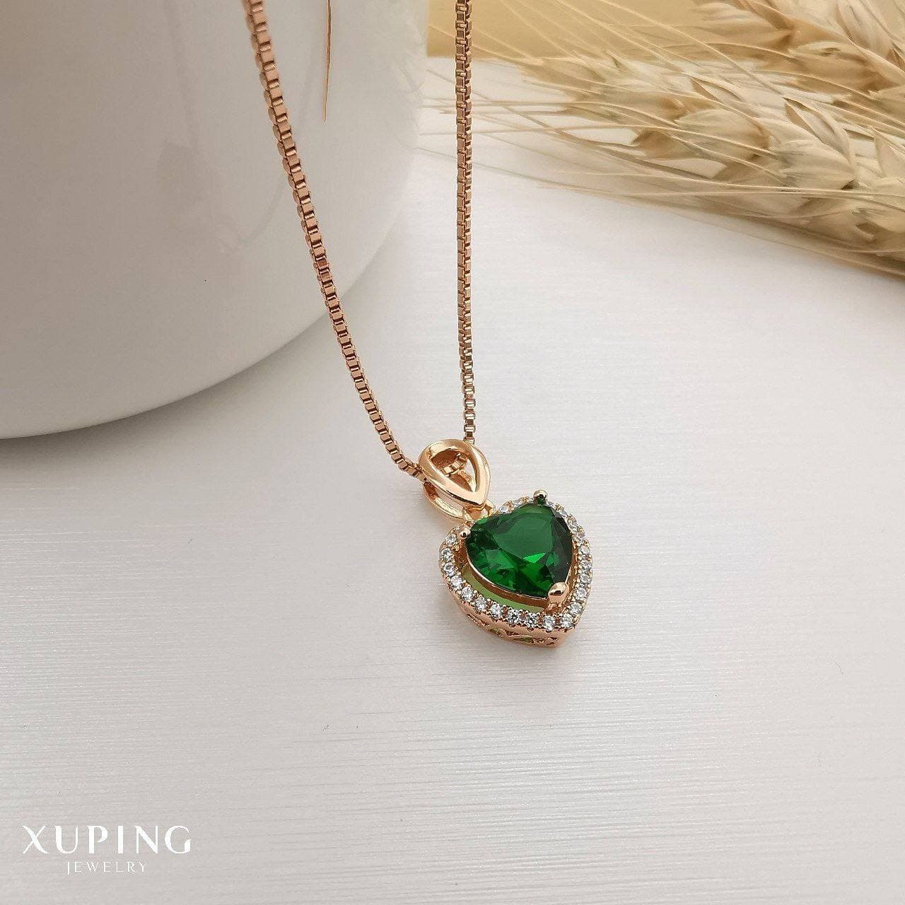 آویز گردنبند ژوپینگ طرح قلب با نگین سبز(زمردی) کد 13001