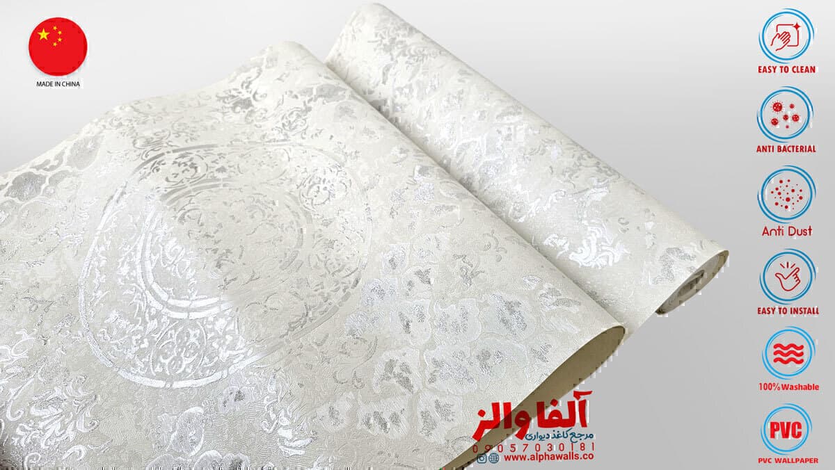 کاغذدیواری پتینه سفید طوسی
