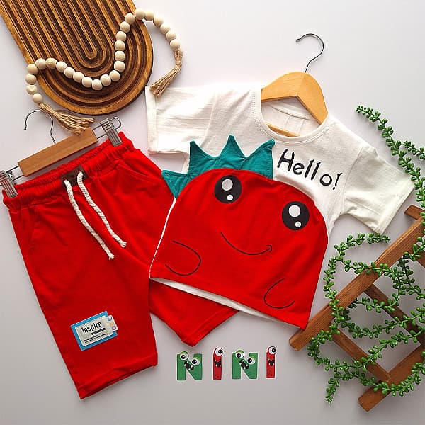 ست تیشرت و شلوارک با طرح عروسکی hello