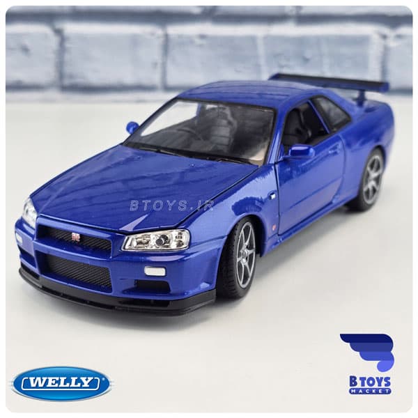 ماکت نیسان اسکای لاین آر 34 آبی ویلی(Nissan Skyline GT R (R34) welly)مقیاس:1/24 — تصویر ۸