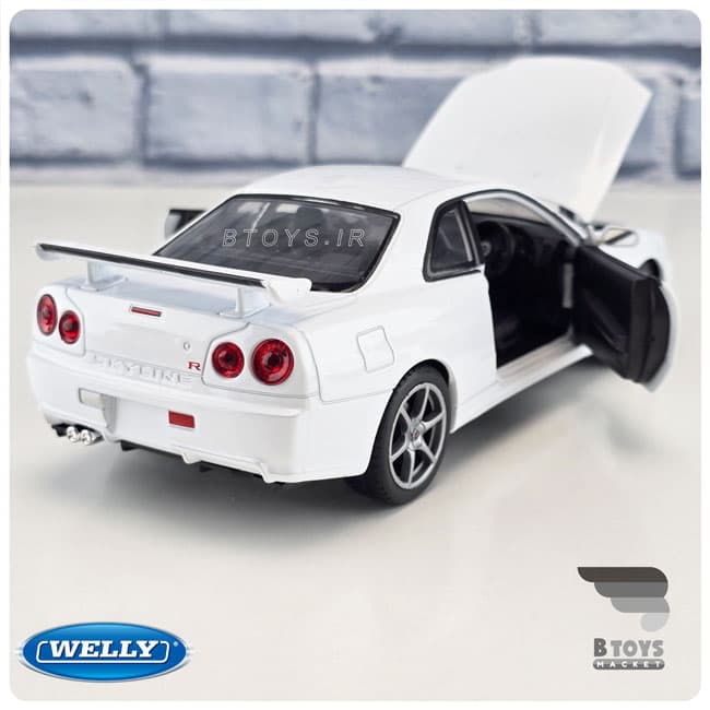 ماکت نیسان اسکای لاین آر 34 سفید ویلی(Nissan Skyline GT R (R34) welly)مقیاس:1/24 — تصویر ۲