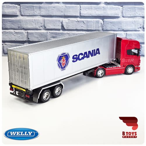 ماکت تریلی اسکانیا آر730 کانتینر دار قرمز ویلی (SCANIA R730 V8 welly)مقیاس 1/32 — تصویر ۲