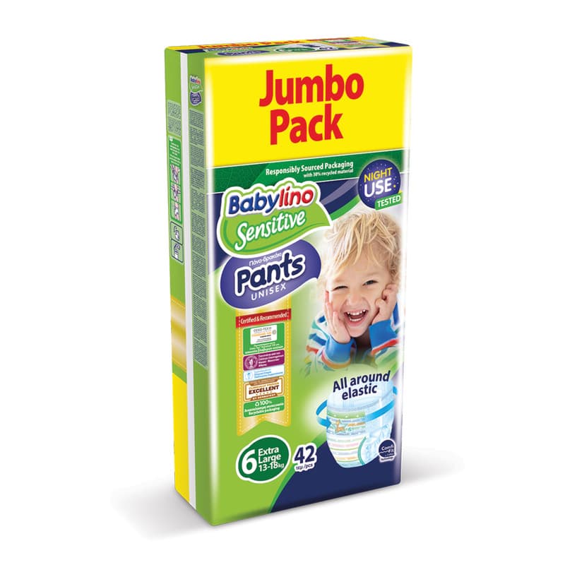 پوشک شورتی BabyGo سایز۶ ضدحساسیت بیبی لینو ۴۲ تایی