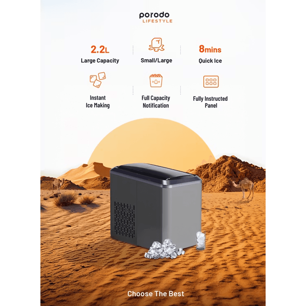 دستگاه یخ ساز قابل حمل پرودو مدل Porodo Portable Outdoor Ice Cube Machine 2.2L PD-LSICMV2 — تصویر ۴