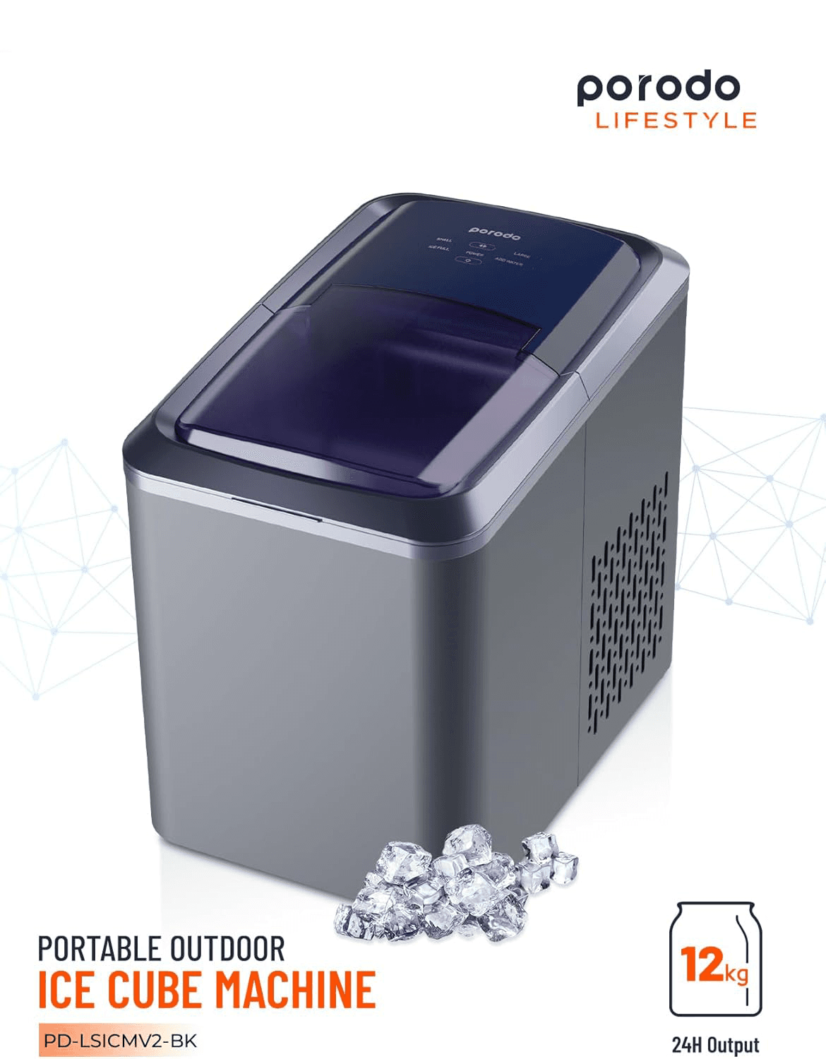 دستگاه یخ ساز قابل حمل پرودو مدل Porodo Portable Outdoor Ice Cube Machine 2.2L PD-LSICMV2 — تصویر ۶