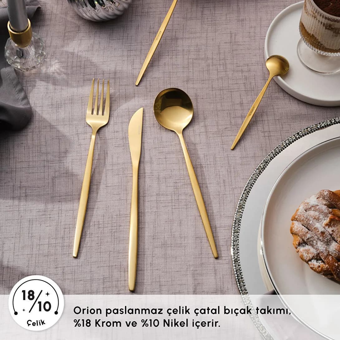 سرویس قاشق چنگال کاراجا 60 پارچه Orion Mat Gold — تصویر ۱۰