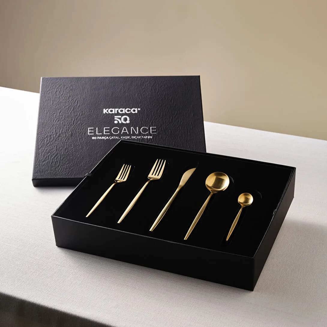 سرویس قاشق چنگال کاراجا 60 پارچه Orion Mat Gold — تصویر ۱۱