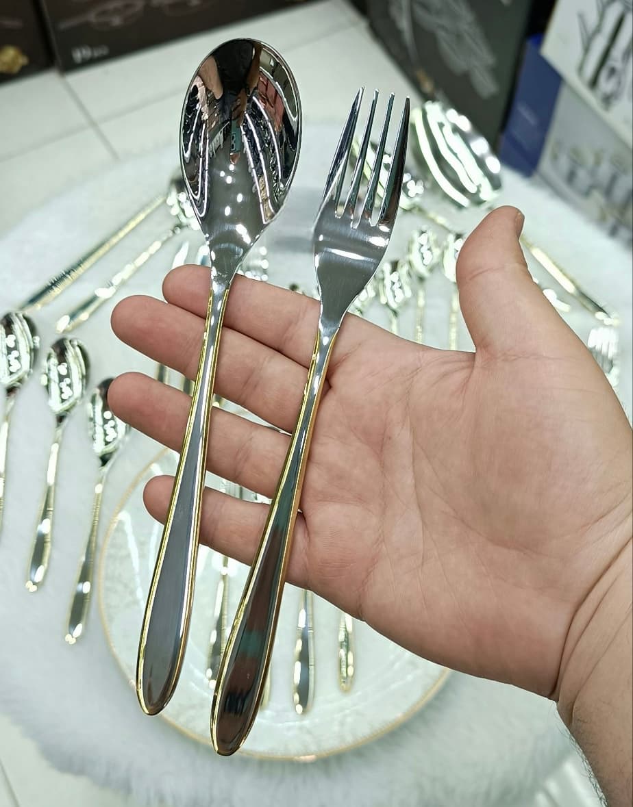 سرویس قاشق چنگال یونیک اصل آلمان 24 نفره 120 پارچه دونا دور طلایی — تصویر ۳