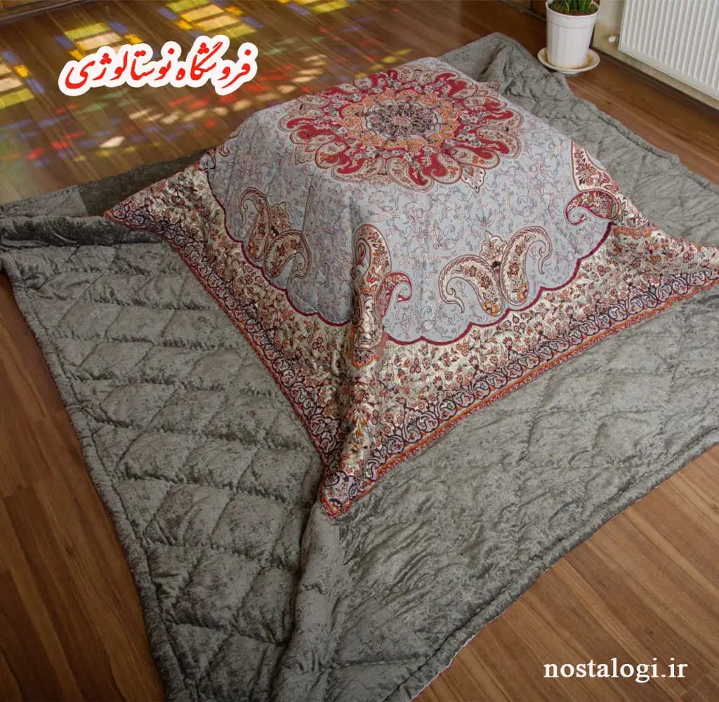 لحاف کرسی طرح ترنج رنگ طوسی