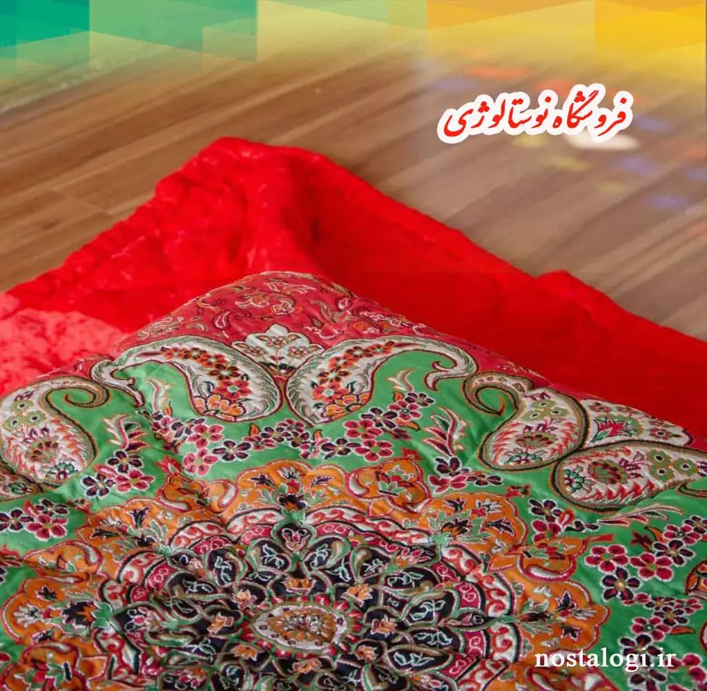 لحاف کرسی طرح ترنج رنگ زرشکی — تصویر ۳