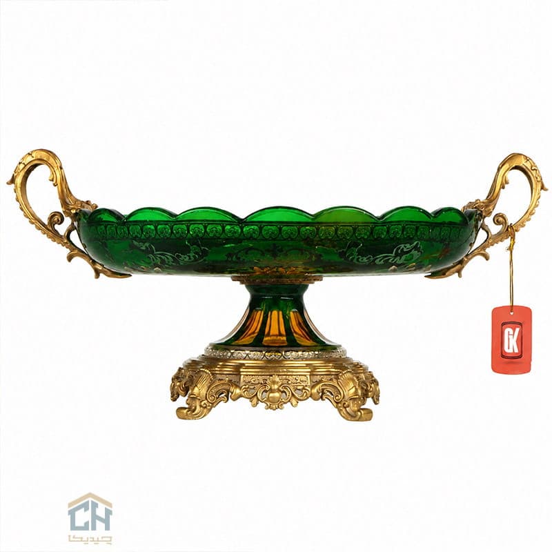 میوه خوری دکوری پایه برنز سبز گلدکیش مدل GK5035 — تصویر ۷