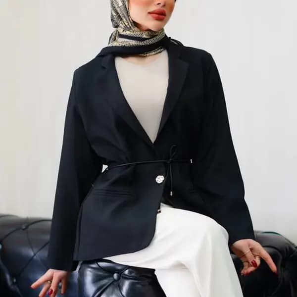 کت دخترانه دو دکمه کمربند دار هرمس — تصویر ۲