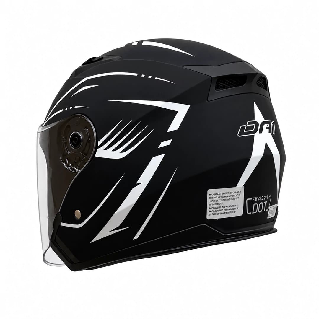 کلاه کاسکت بدون فک DA1 مدل 402MATT BLACK GRAPHIC WHITE — تصویر ۳