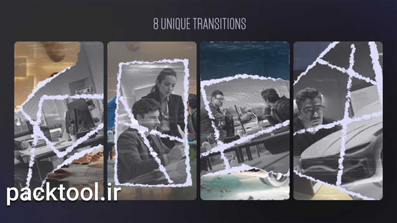 پروژه آماده افکت پاره شدن کاغذ برای پریمیر پرو Paper Cut Transitions — تصویر ۲