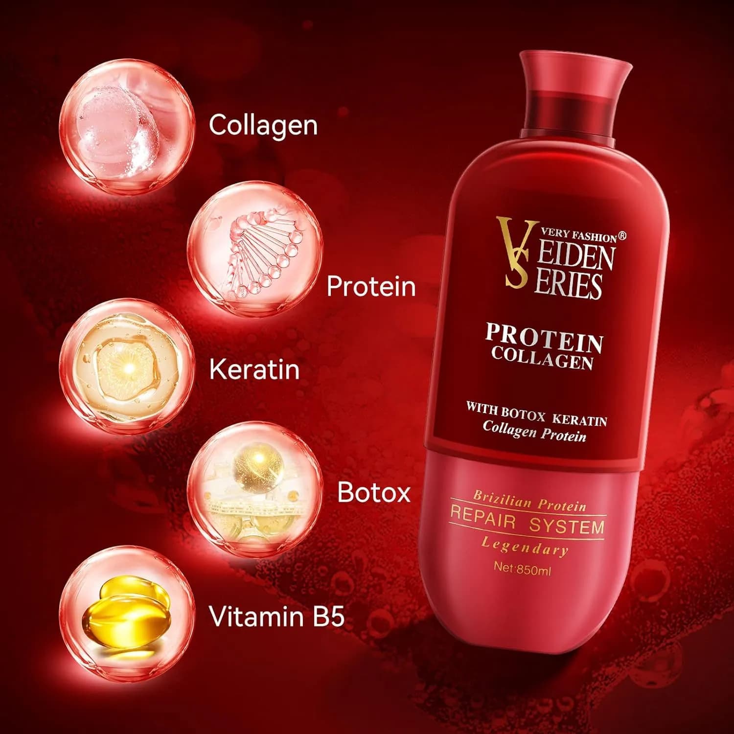 پروتئین مو ویدن سریس حاوی کلاژن و بوتاکس Veiden Series Protein حجم 850 میلی لیتر — تصویر ۵