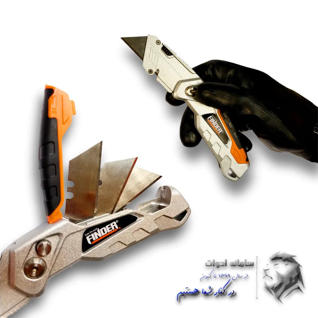 کاتر کناف تاشو فلزی فایندر اصل مدل FT-1803 همراه 3 عدد تیغه اضافه+ویدئوی بررسی