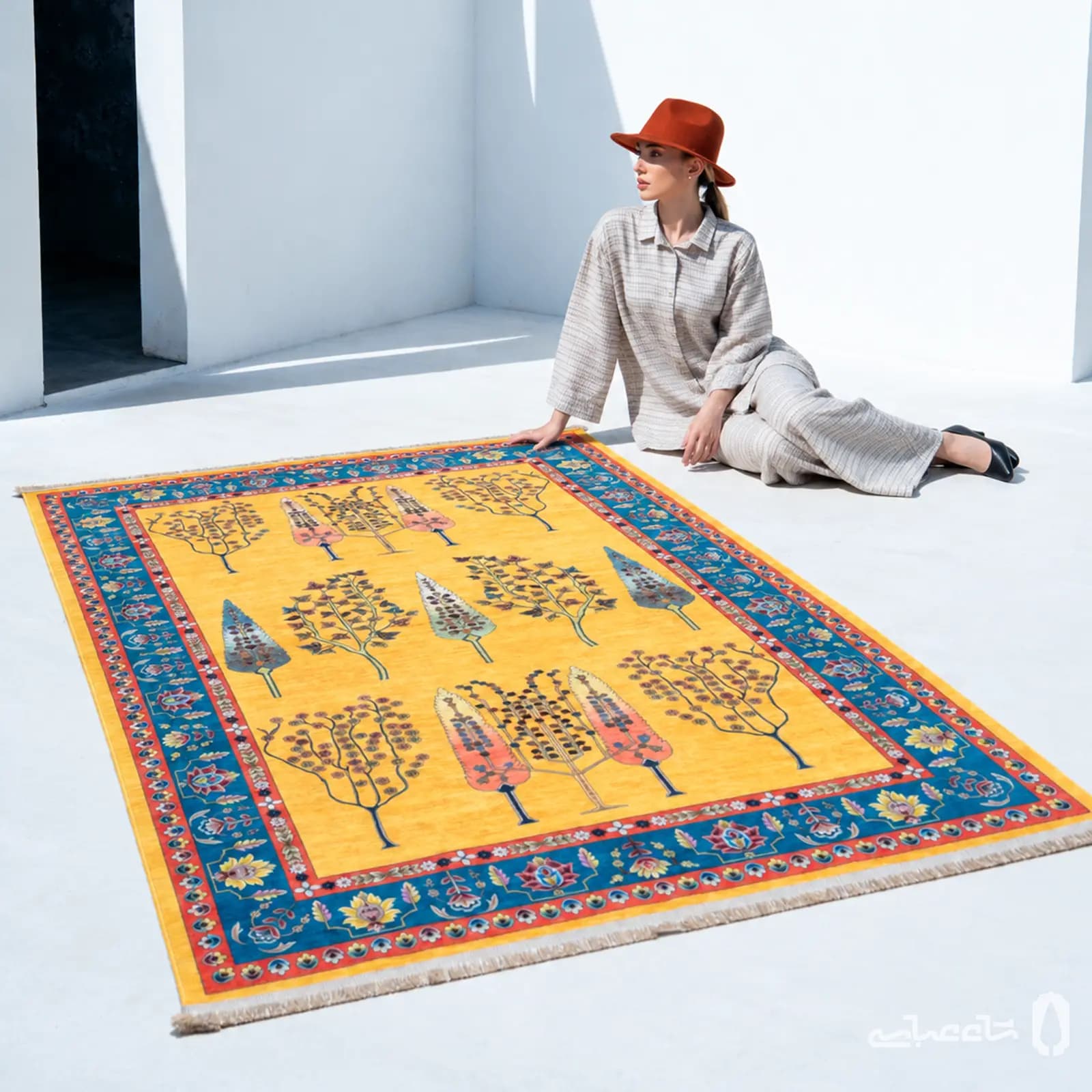 فرش زرد طرح سپیدار — تصویر ۵