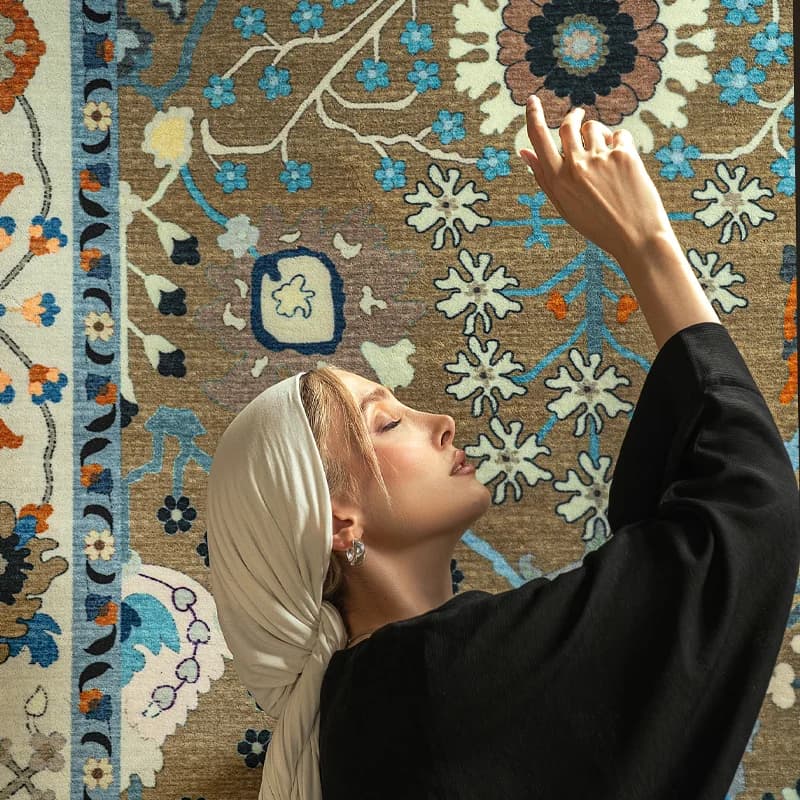 فرش پشم طبیعی طرح دیارا نسکافه ای — تصویر ۲