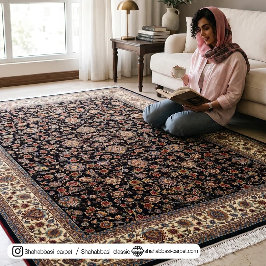 فرش تمام ابریشم کد 265 مشکی