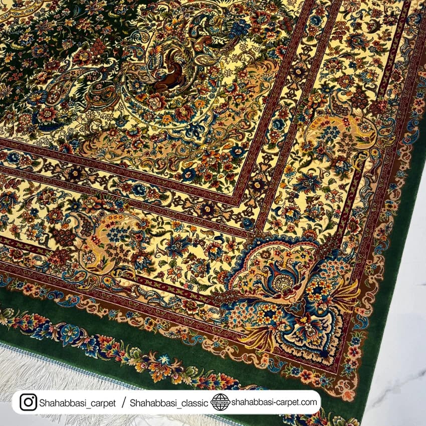 فرش تمام ابریشم کد 264 سبز — تصویر ۳