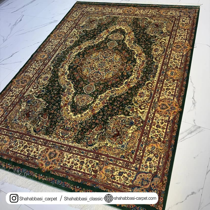 فرش تمام ابریشم کد 264 سبز — تصویر ۲