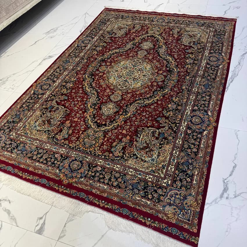 فرش تمام ابریشم کد 262 لاکی — تصویر ۶
