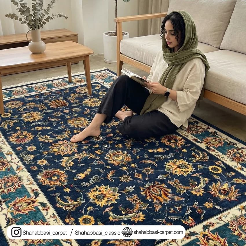 فرش سنتی کد 800212 سرمه ای