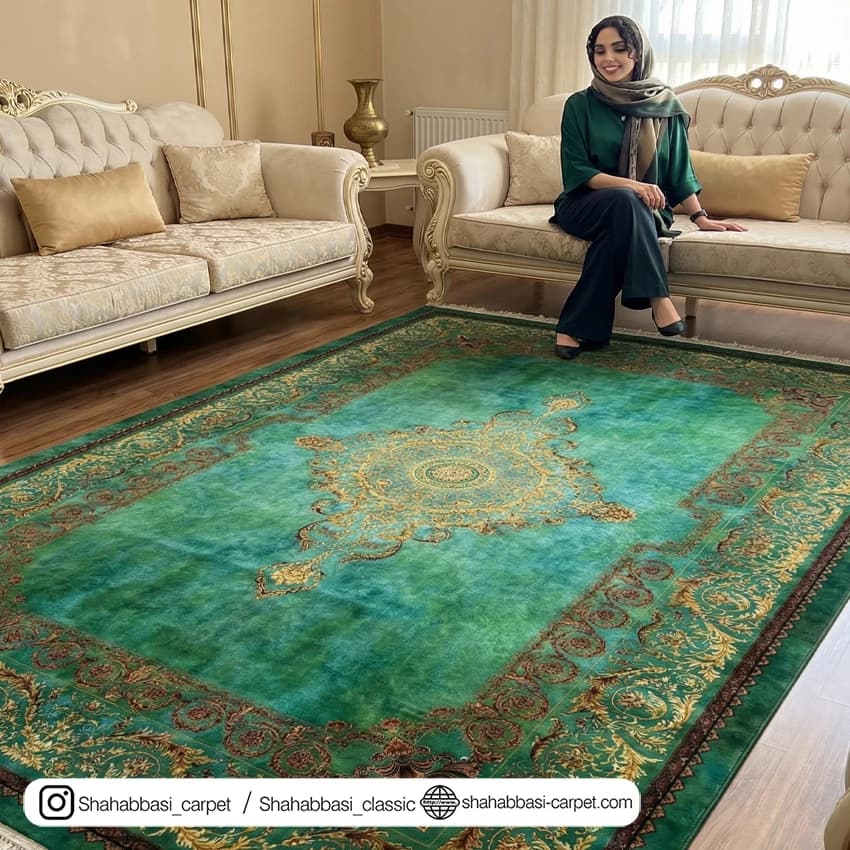 فرش ماشینی ونوس کد 1200206 سبز — تصویر ۵