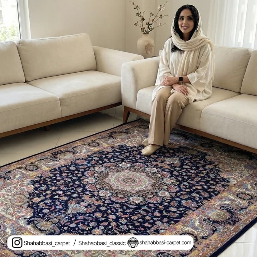 فرش ماشینی آفرینش کد 1500231 سرمه ای — تصویر ۵