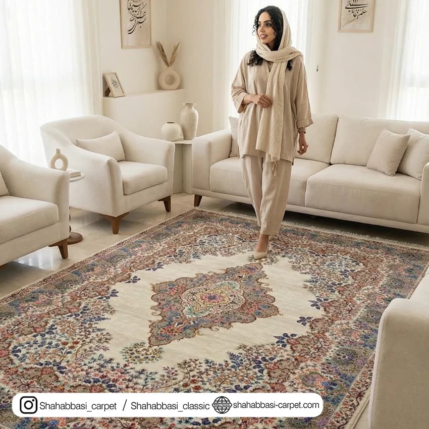 فرش ماشینی آفرینش کد 1500228 کرم — تصویر ۵