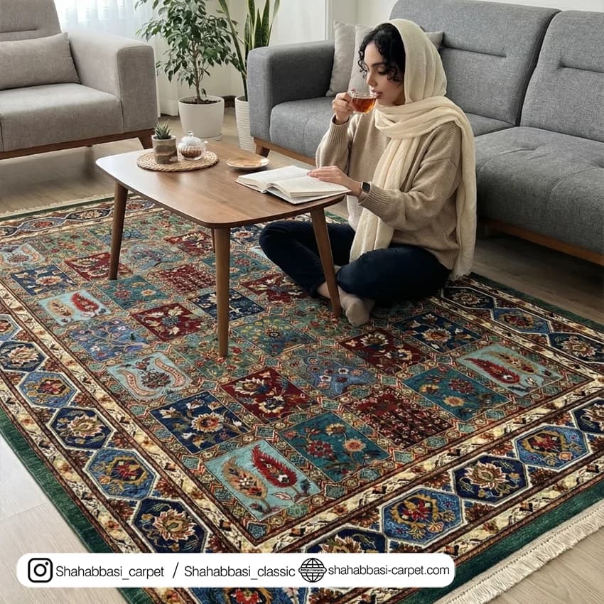 فرش سنتی کد 800210 سبز
