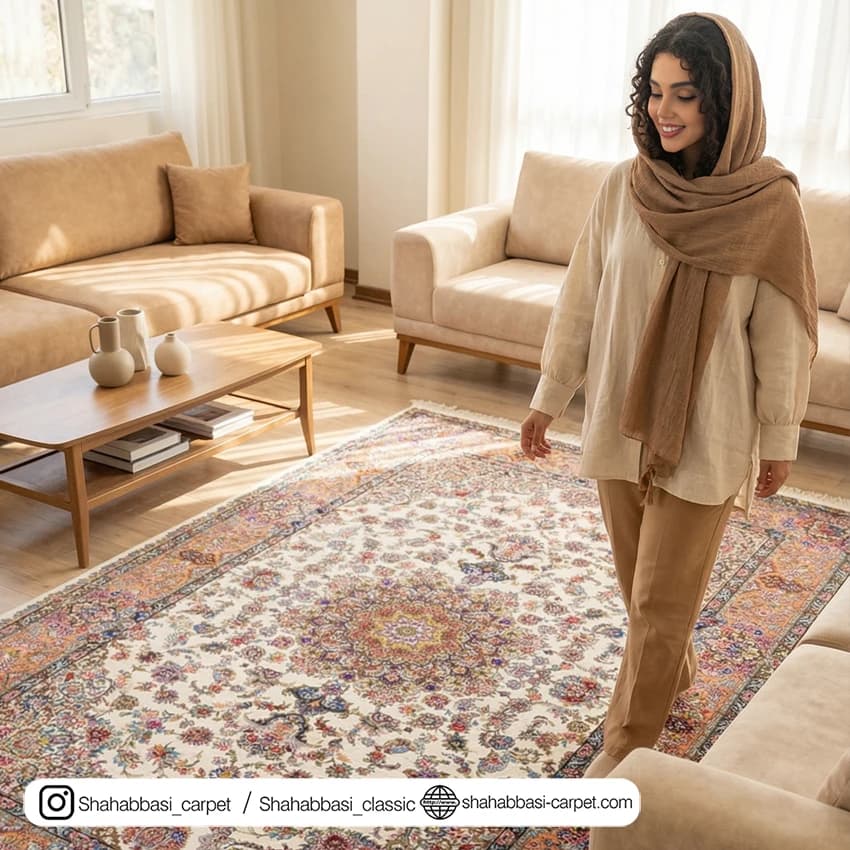 فرش ماشینی آفرینش کد 1500226 کرم — تصویر ۵