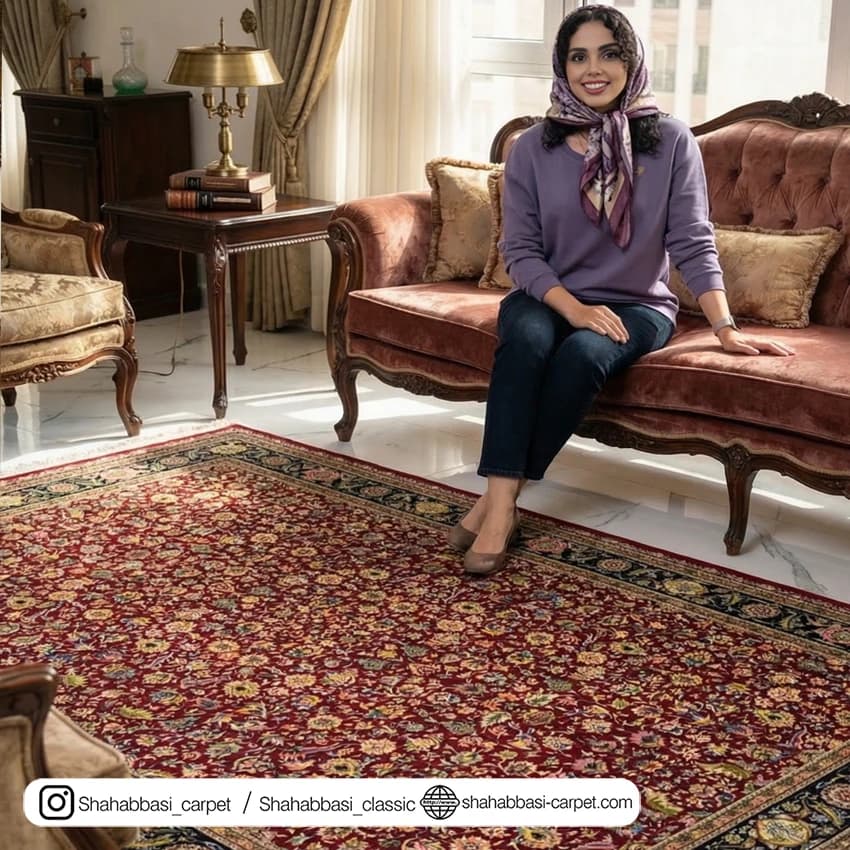 فرش تمام ابریشم کد 259 لاکی — تصویر ۵