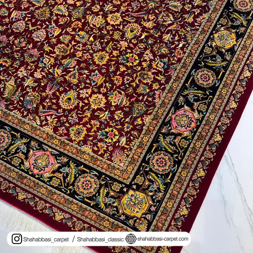 فرش تمام ابریشم کد 259 لاکی — تصویر ۷