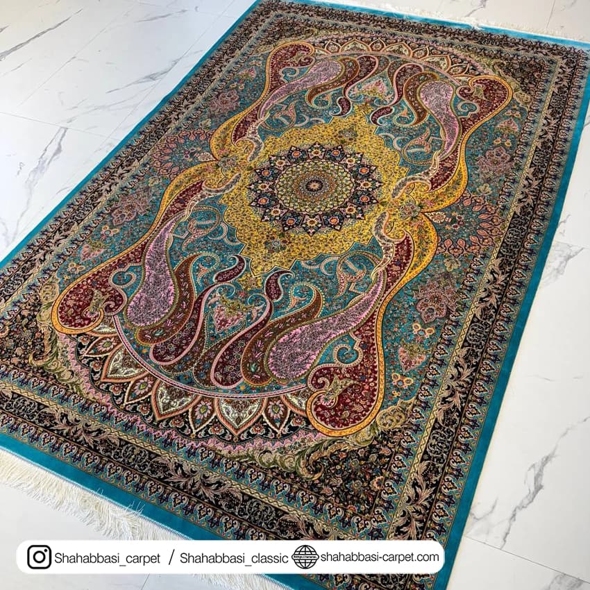 فرش تمام ابریشم کد 258 آبی — تصویر ۶
