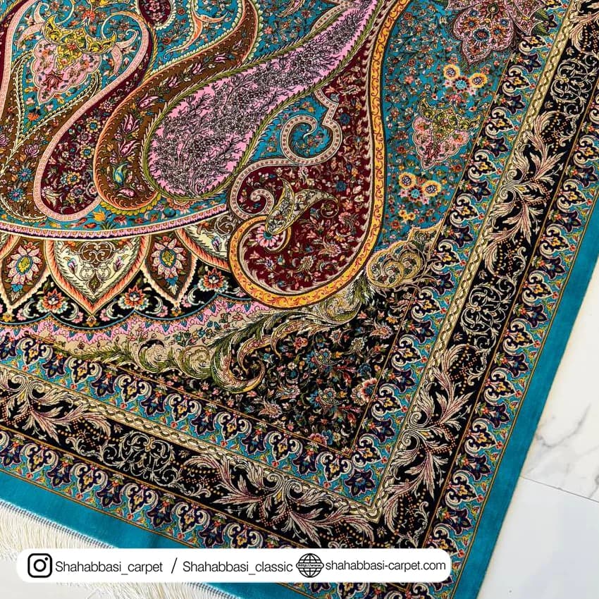 فرش تمام ابریشم کد 258 آبی — تصویر ۷