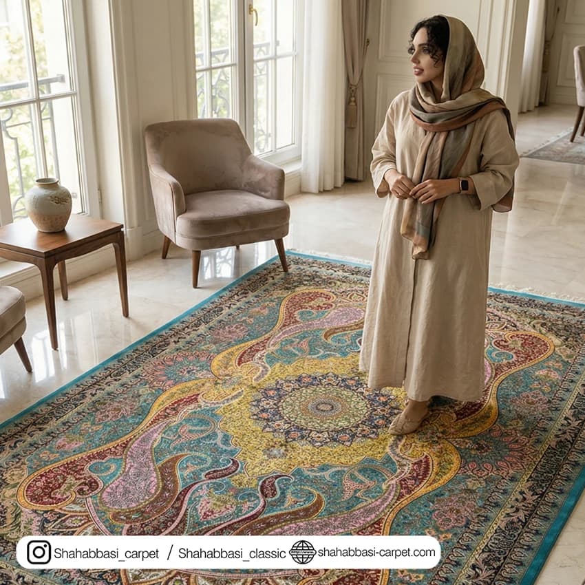 فرش تمام ابریشم کد 258 آبی — تصویر ۵