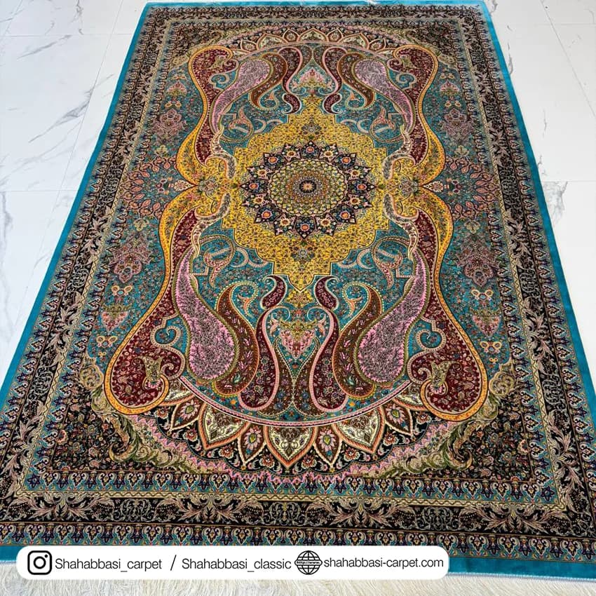 فرش تمام ابریشم کد 258 آبی — تصویر ۴