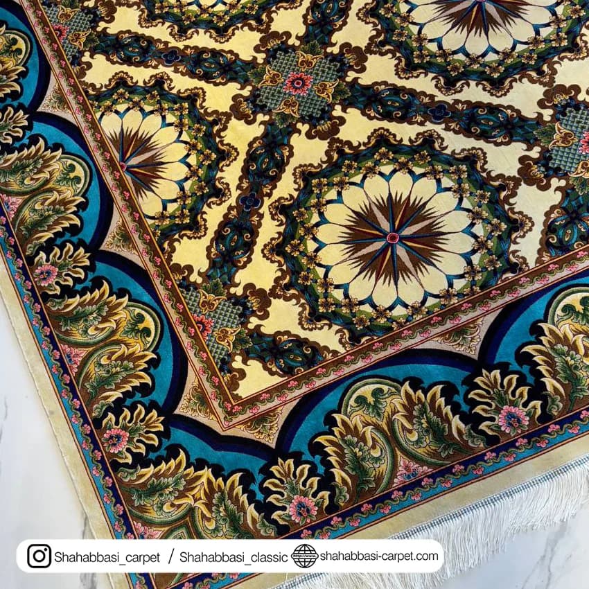 فرش تمام ابریشم کد 257 کرم — تصویر ۳