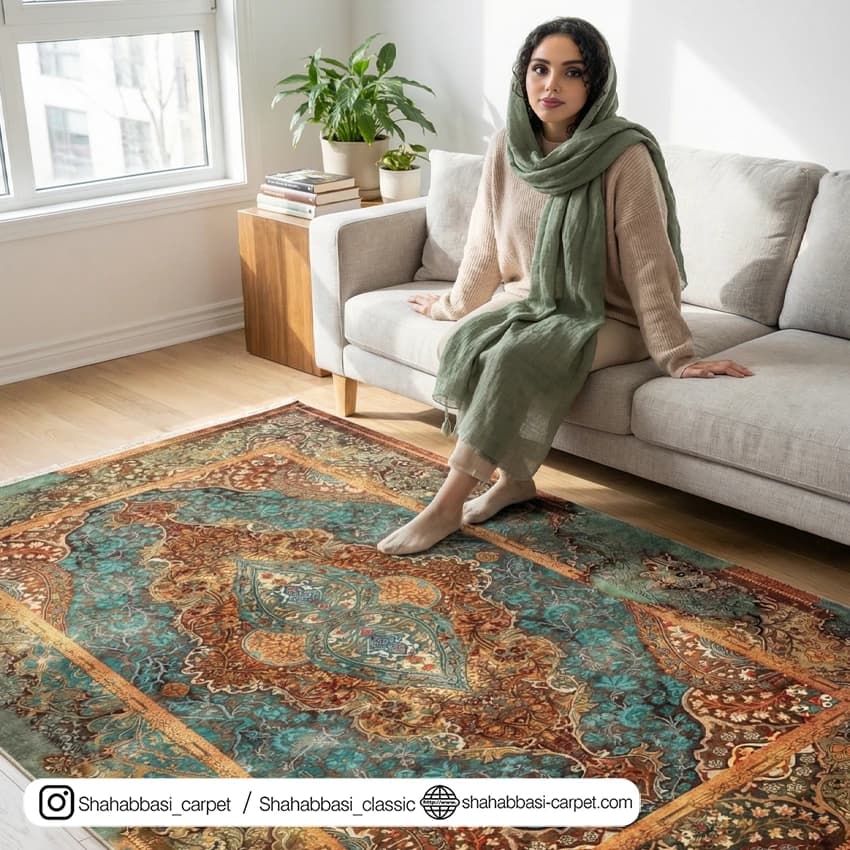 فرش کهنه نما کد 800518 سبز دریایی — تصویر ۴