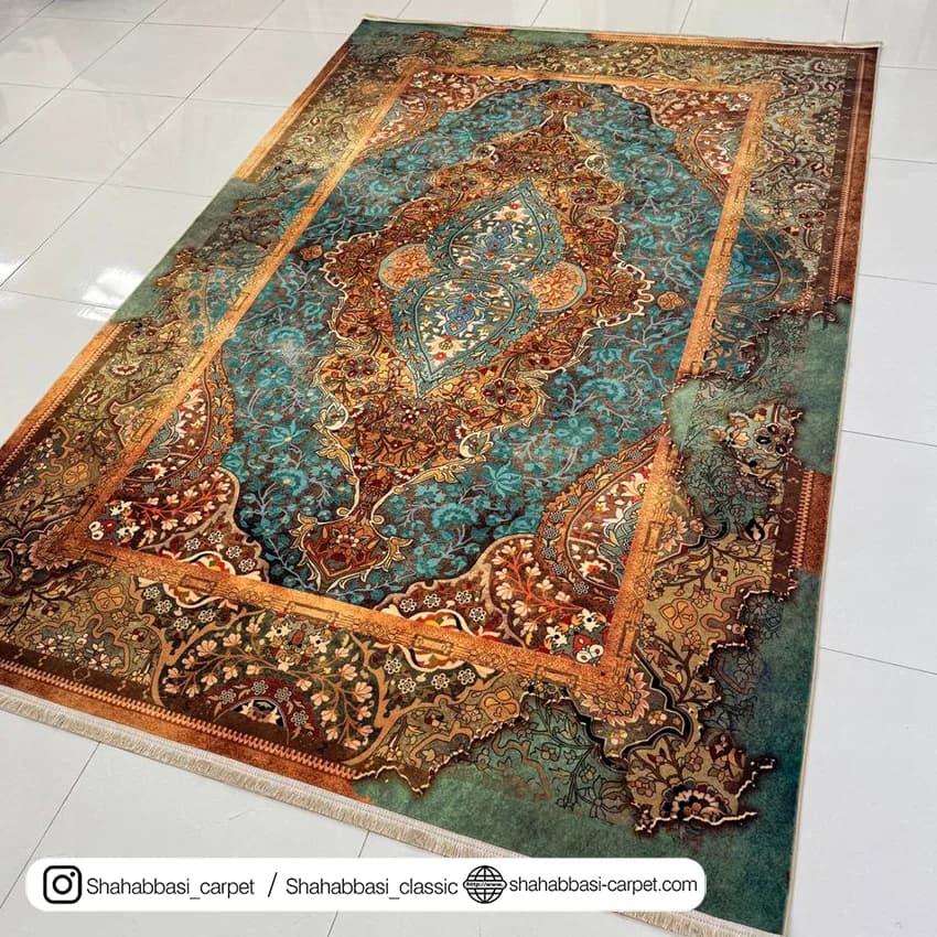 فرش کهنه نما کد 800518 سبز دریایی — تصویر ۲