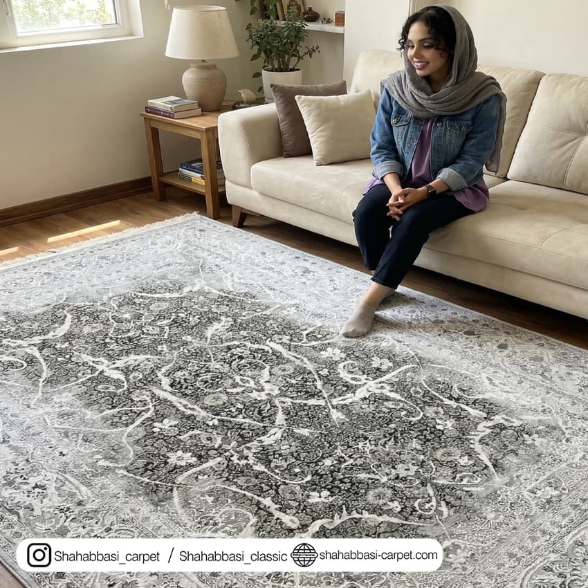 فرش دیبا کد 1500126 نقره ای
