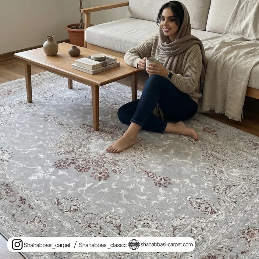 فرش دیبا کد 1500143 نقره ای