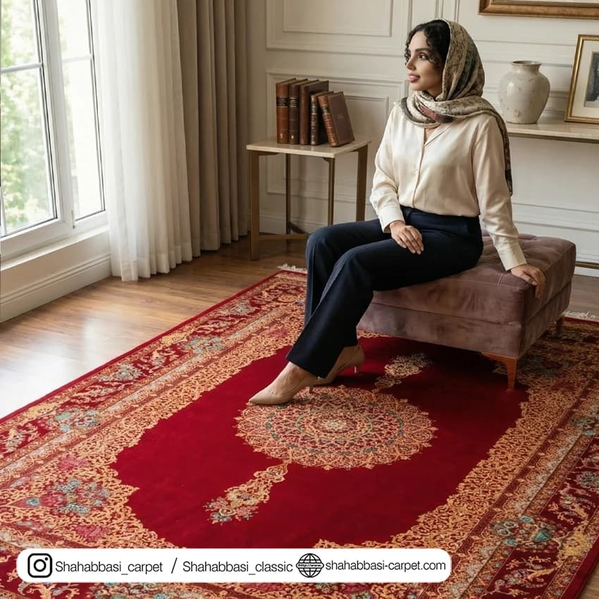 فرش تمام ابریشم کد 256 قرمز — تصویر ۴