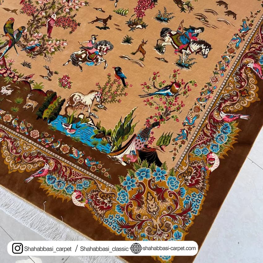 فرش تمام ابریشم کد 255 دارچینی — تصویر ۷