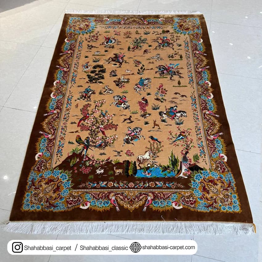 فرش تمام ابریشم کد 255 دارچینی — تصویر ۴